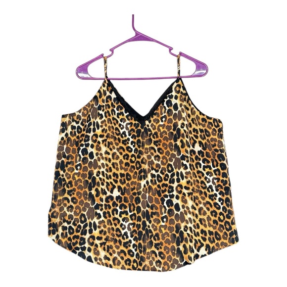 Express L Large Leopard Print Sexy Lace Trim Cami Party Spaghetti Romance Top - Picture 1 of 13
